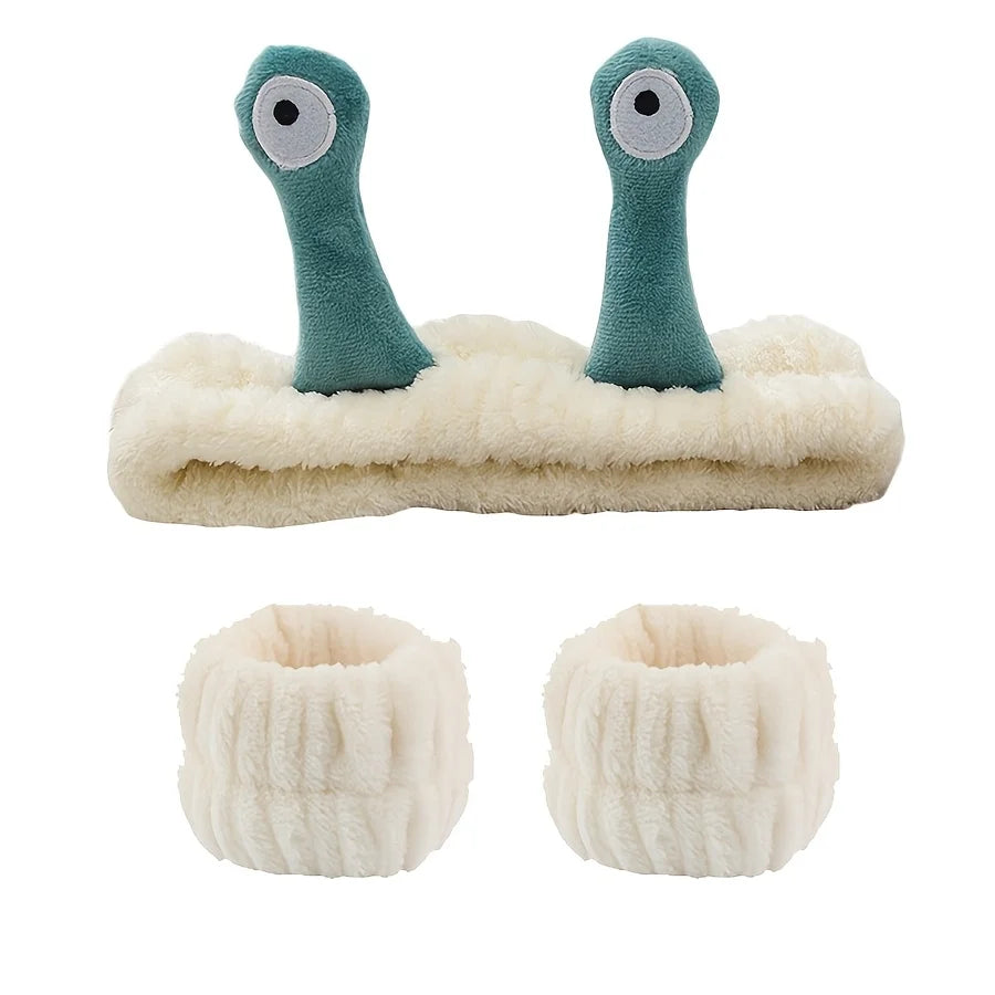 3-piece set Coral velvet snail decorative headband and, absorbent wrist towel suitable for bathing, with elastic anti slip