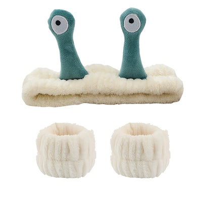 3-piece set Coral velvet snail decorative headband and, absorbent wrist towel suitable for bathing, with elastic anti slip