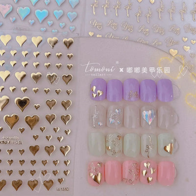 Cat's Eye 5D Gradient European Love Heart Gem Wing Crystal Geometric Colorful Self Adhesive Nail Art Stickers Manicure Decals