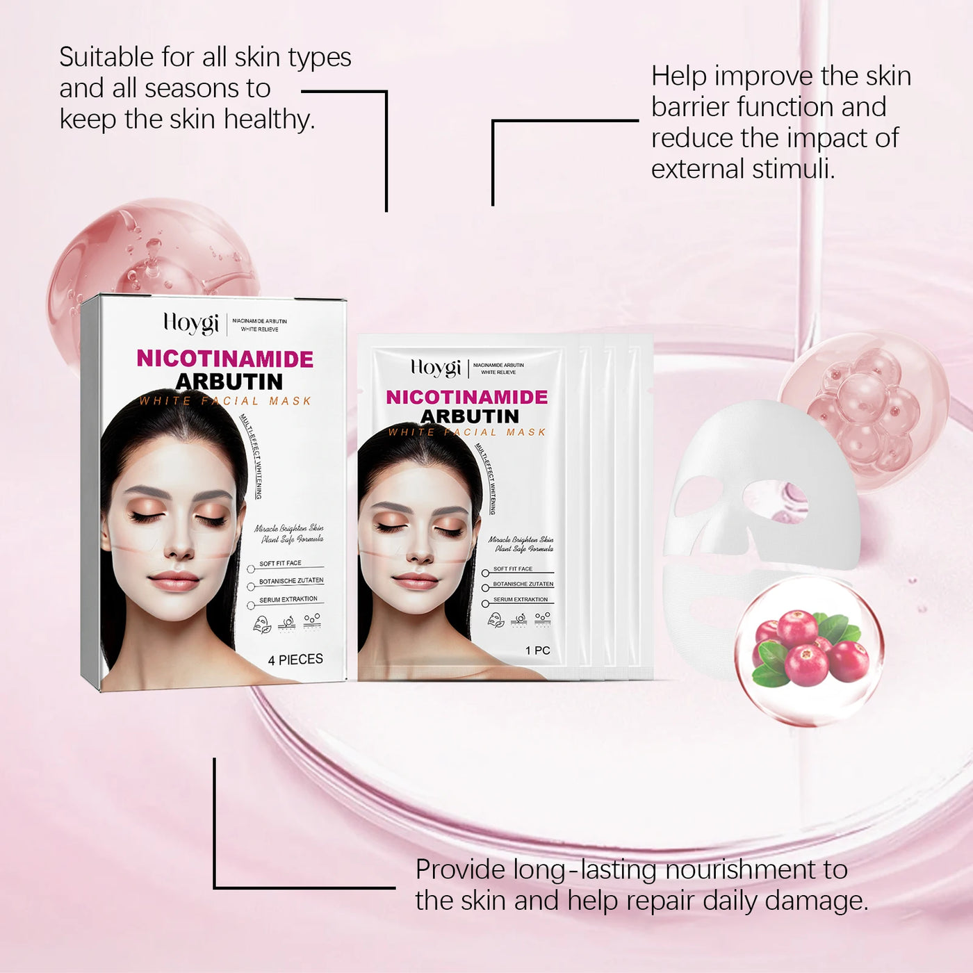 Niacinamide Arbutin Hydrating Mask Deep Hydrating Shrink Pores Firming Refreshing Brightening Facial Sheet Mask for Glowing Skin