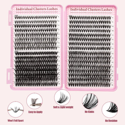 Eyelash Extension Kit DIY Eyelash Clusters Large Capacity Mix Styles Individual Lashes Kit with Lash Tweezers for Self Use