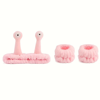3-piece set Coral velvet snail decorative headband and, absorbent wrist towel suitable for bathing, with elastic anti slip