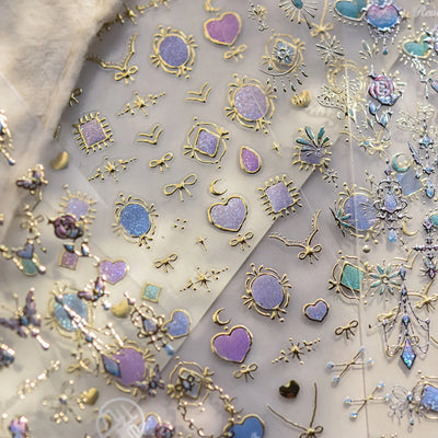 Cat's Eye 5D Gradient European Love Heart Gem Wing Crystal Geometric Colorful Self Adhesive Nail Art Stickers Manicure Decals