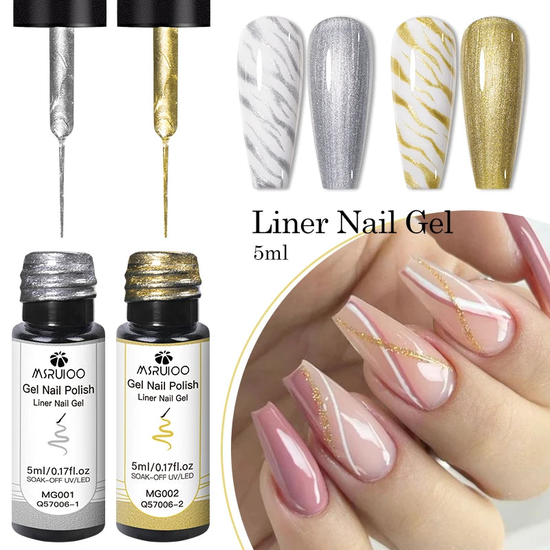 5ml Metallic Painting Liner Gel Nail Polish Set Gold Silver Pink Semi-Permanent Line UV Gel Varnish For Drawing French Nails