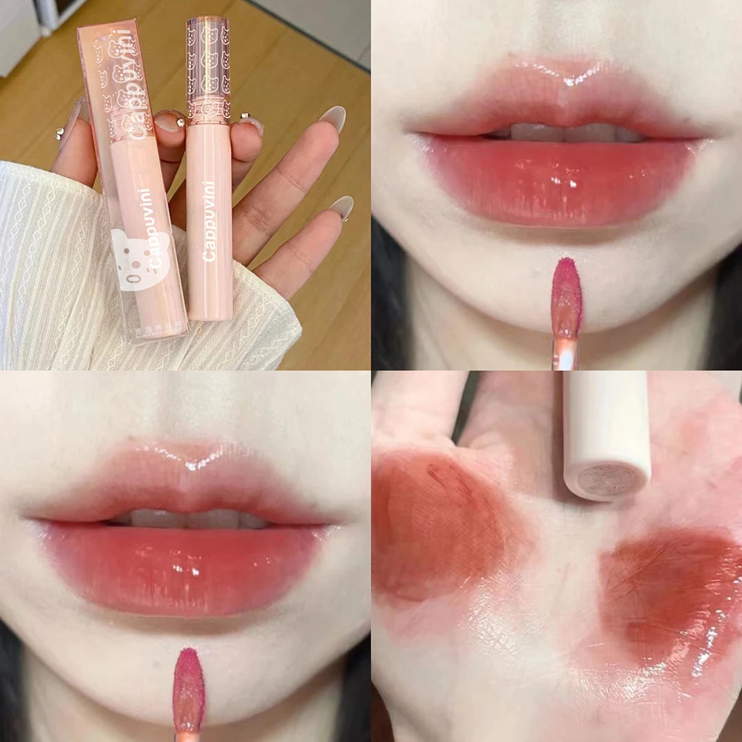 Cherry Pink Mirror Water Lip Gloss Waterproof Nude Brown Clear Tint Glass Lip Oil Liquid Lipstick for Makeup