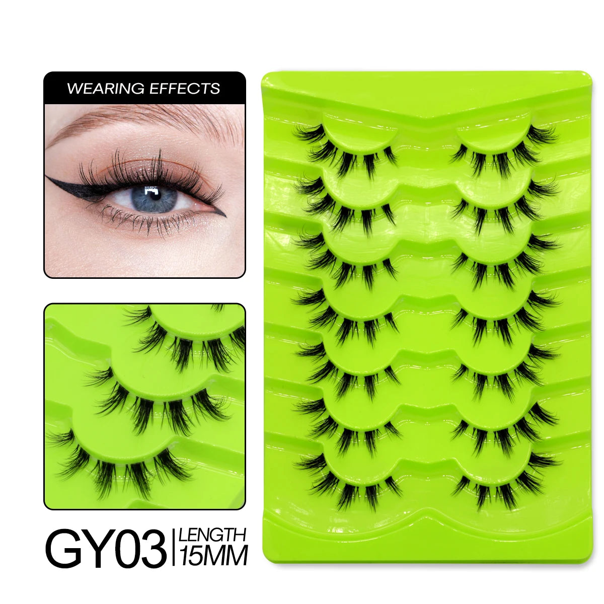 GROINNEYA Cat Eye Lashes Natural long Manga Lashes Faux Mink Eyelashes Winged End Eye Elongated Eyelashes Fake Lashes Soft