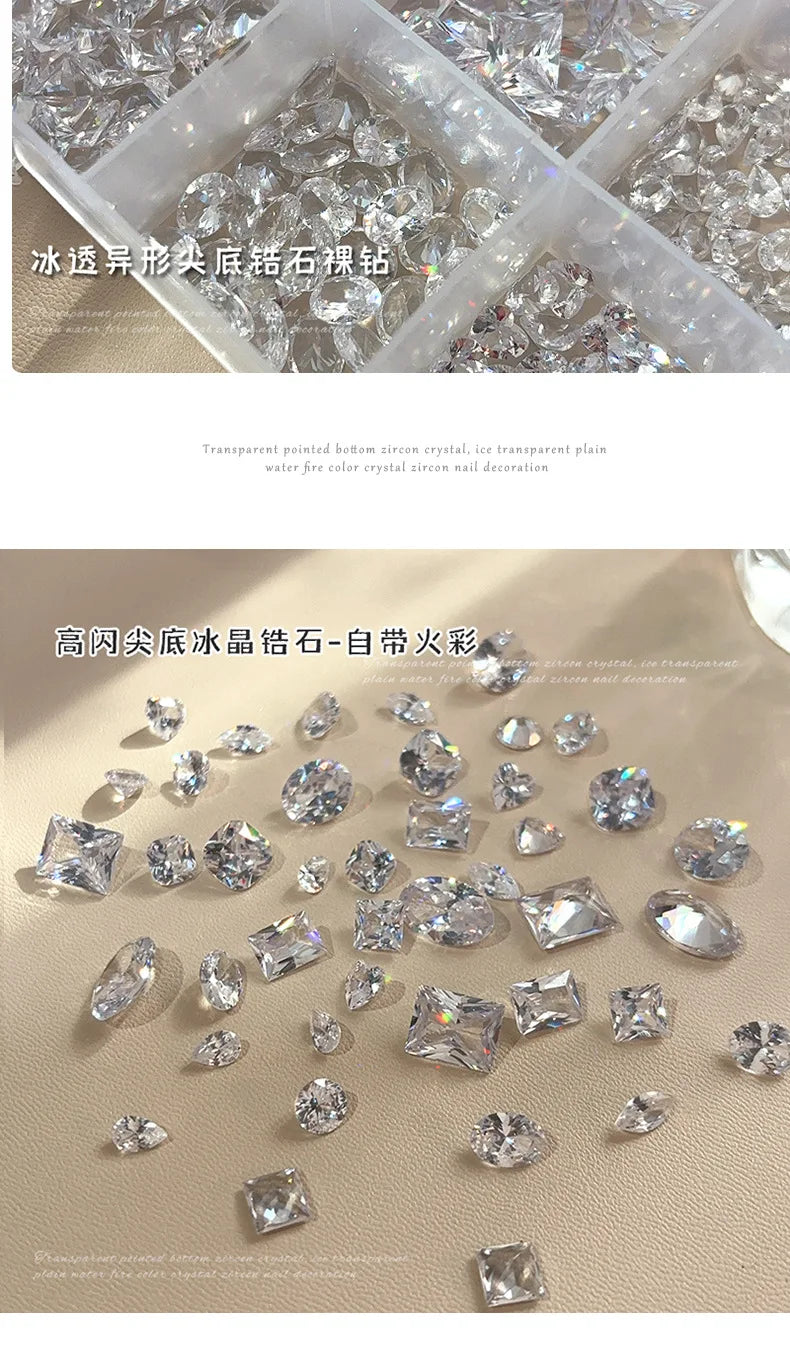 10-20PCS Super Sparkle Clear Translucent Zircon Nake Pointed Diamonds Nail Art Rhinestones Decorations Manicure Ornaments