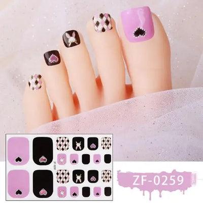 New Toe Nail Stickers Press On Full Cover Foot Nail Wraps Summer Holiday Butterfly Love Dimonds Finished Toenail Patch Tips Art