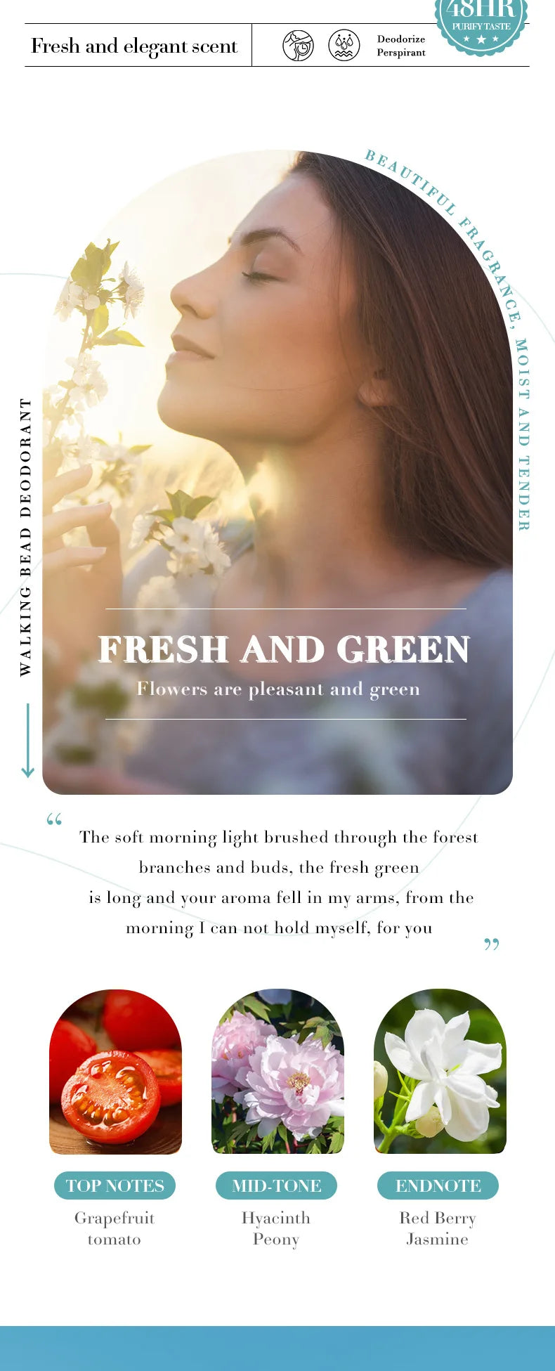 SADOER Deodorizing Body Lotion Roll-On Bead Deodorize Armpits Refreshing Body Skin Brightening Underarm Anti Sweating Odor Cream