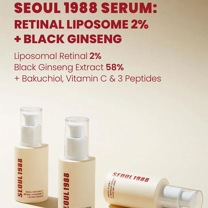 Seoul 1988 Anti-Aging Trio: 4% Retinal Eye Cream + 2% Retinal Serum w/ Black Ginseng for Wrinkles & Brightening,Korean Skincare
