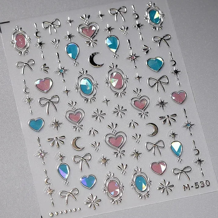 Cat's Eye 5D Gradient European Love Heart Gem Wing Crystal Geometric Colorful Self Adhesive Nail Art Stickers Manicure Decals