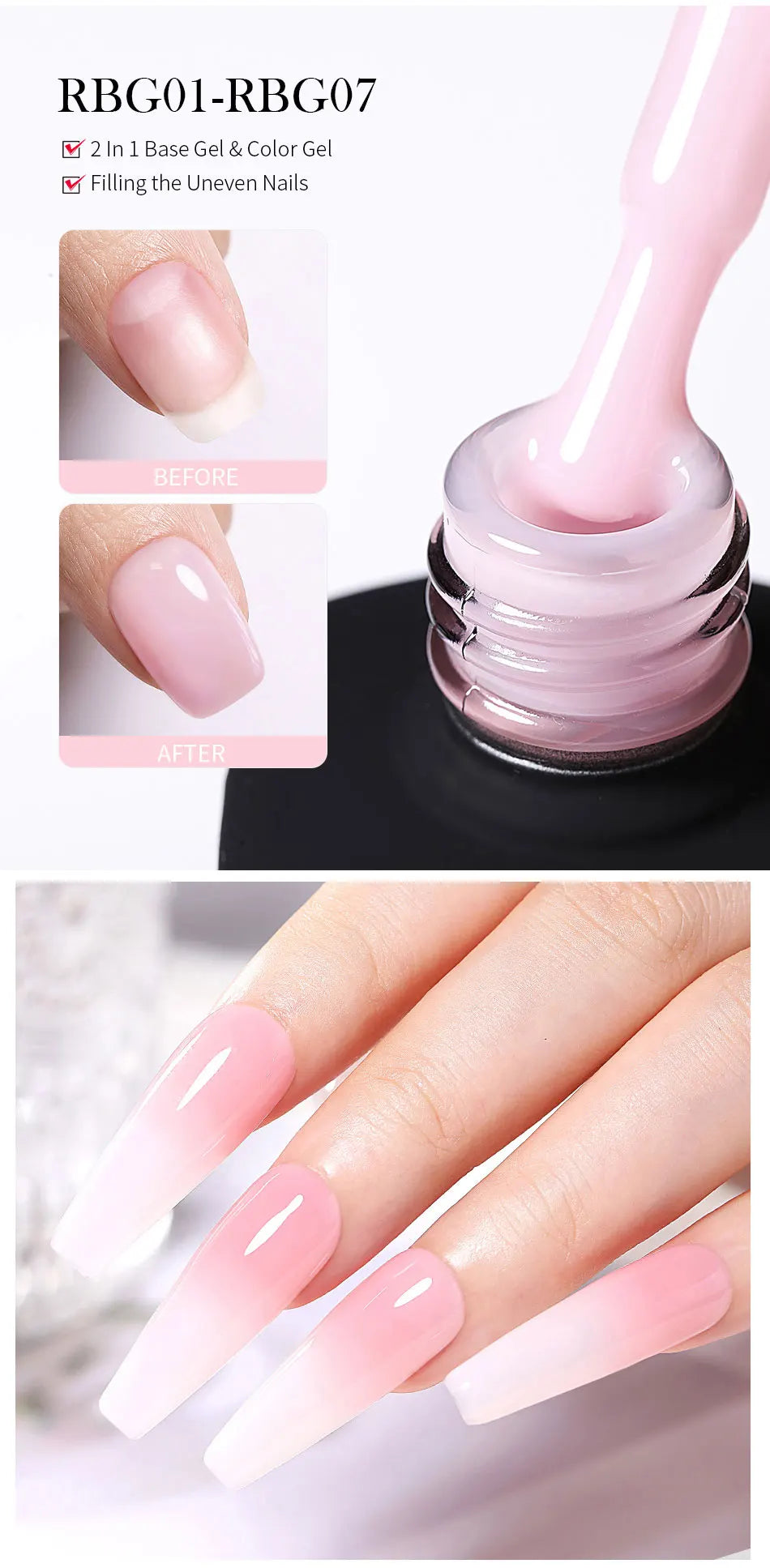 BORN PRETTY 15ML Milky Pink Rubber Base Gel Camouflage Color Coat Jelly White Nude Soak Off Nails Gels Varnish Self-leveling Gel