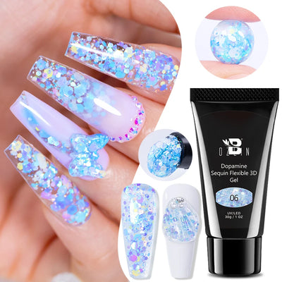 30g Dopamine Sequin Flexible 3D Gel Non Stick Hand Solid Extension Nail Gel Nude Pink White Extension Gel Rhinestone Glue Gel