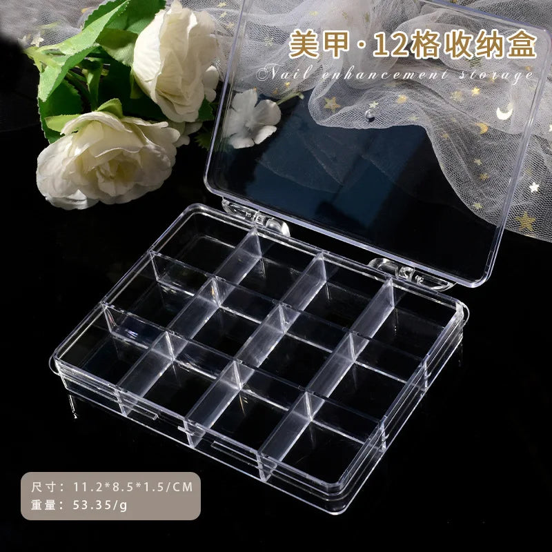 6/12/24grids Empty Clear Plastic Organizer Box Plastic Box Y2K Nail Art Rhnestone Storage /Container Tool For Nail Glitter R