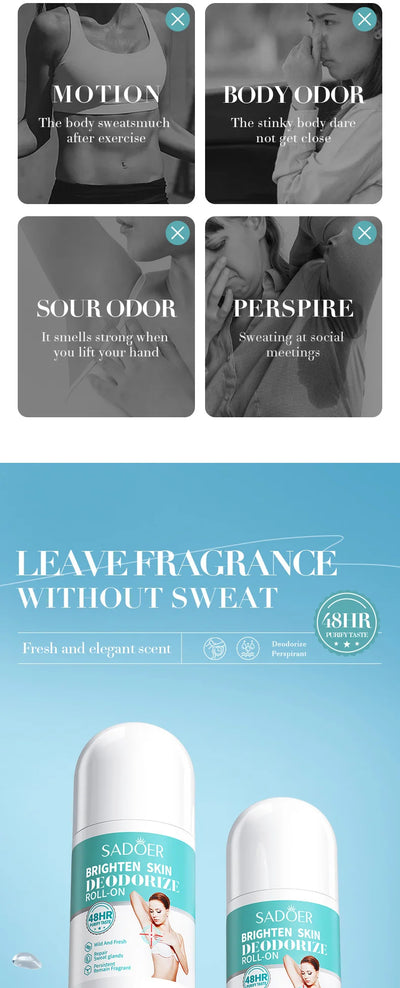 SADOER Deodorizing Body Lotion Roll-On Bead Deodorize Armpits Refreshing Body Skin Brightening Underarm Anti Sweating Odor Cream