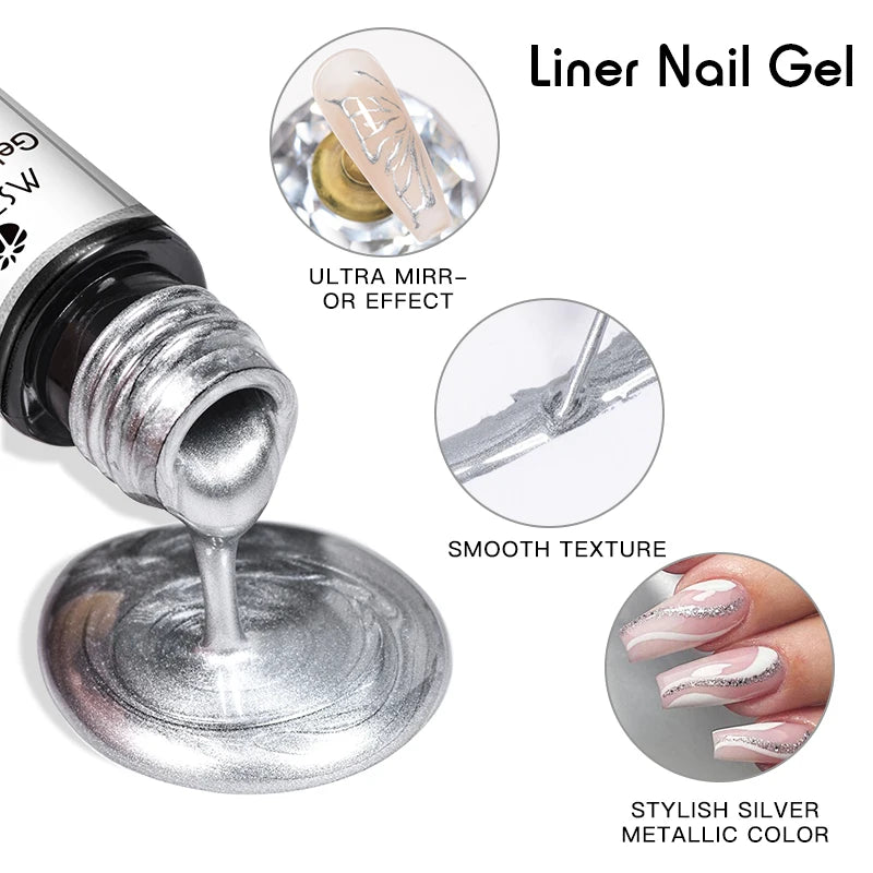 5ml Metallic Painting Liner Gel Nail Polish Set Gold Silver Pink Semi-Permanent Line UV Gel Varnish For Drawing French Nails