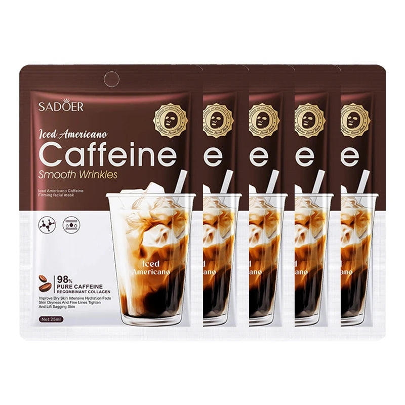 5/10pcs SADOER Caffeine Face Mask Moisturizing Anti-aging Hydrating Anti Wrinkles Facial Masks Face Sheet Mask Skin Care