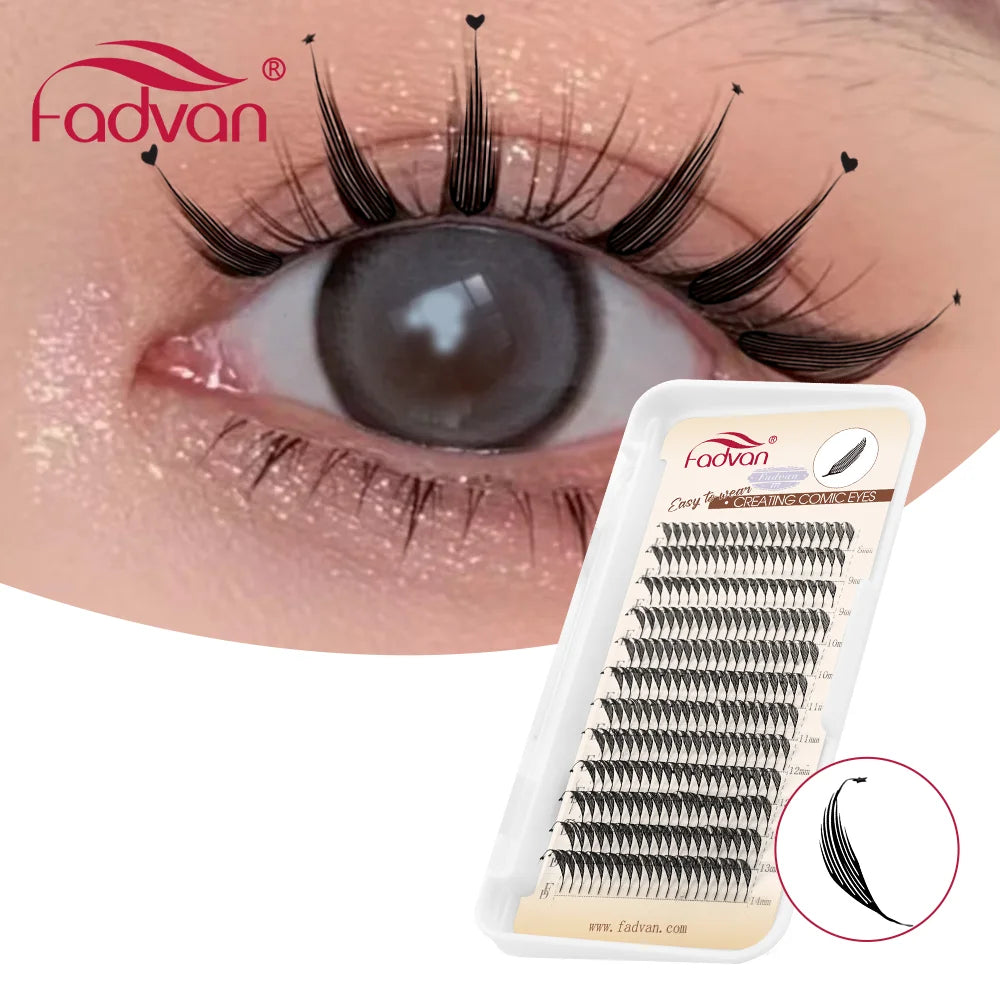 FADVAN D Curl Devil Comic Cartoon Spirit Style 8-14mm Heart Feather Spire Eyelash Extension Demon Tower Top 3D Light Lash