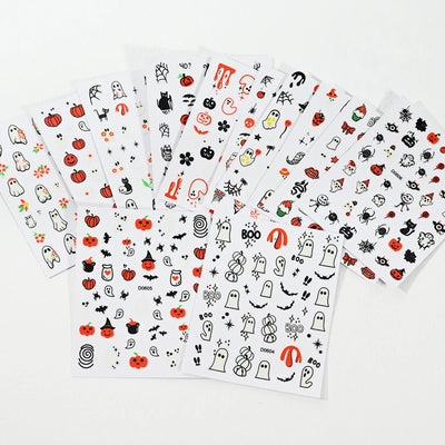 12Sheets Halloween Luminous Nail Art Stickers Cartoon Ghost /Pumpkin/Spider/Bat/Skull/Black-Cat Decals Manicure Adhesive Sliders
