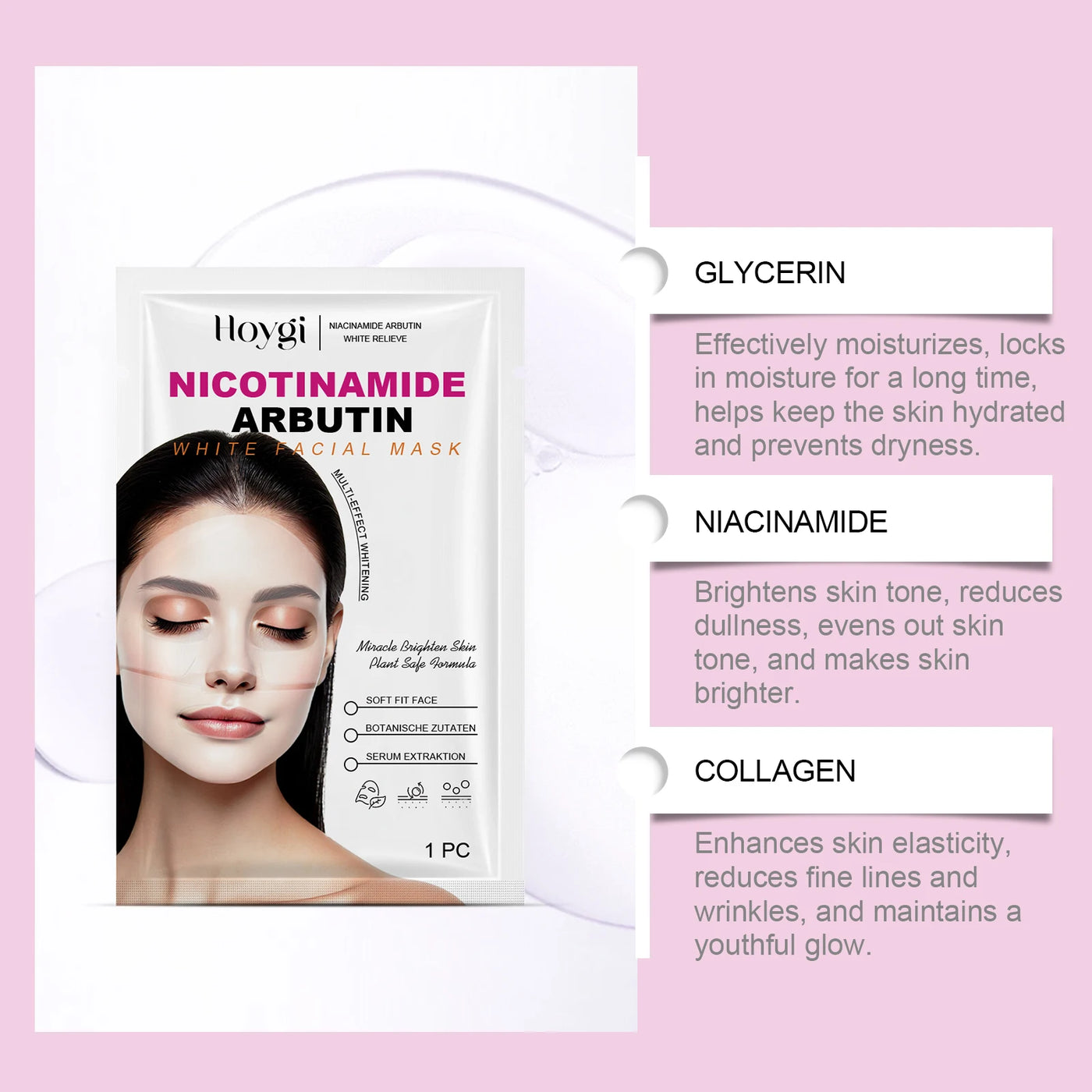 Niacinamide Arbutin Hydrating Mask Deep Hydrating Shrink Pores Firming Refreshing Brightening Facial Sheet Mask for Glowing Skin