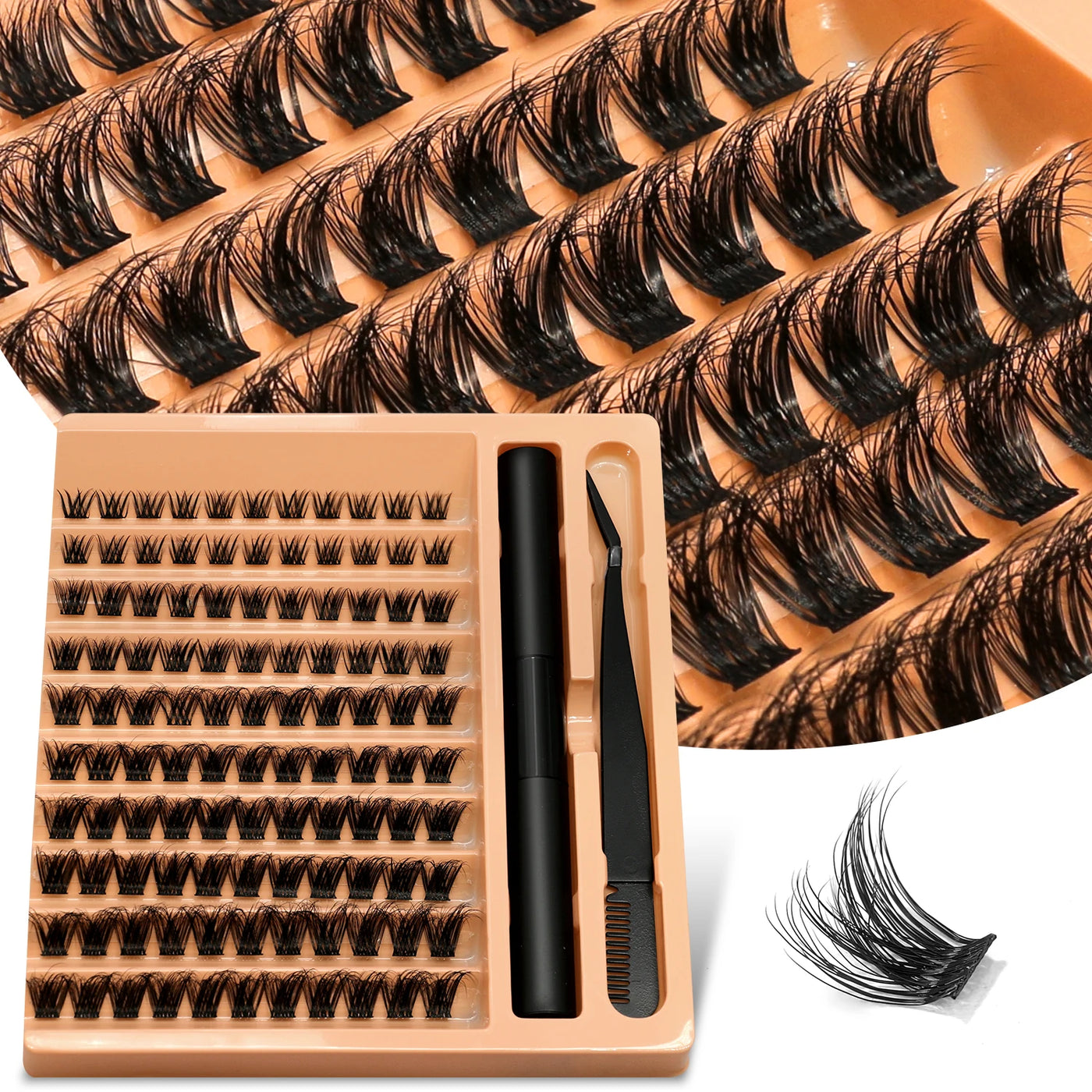 Lash Clusters Set DIY Eyelash Extension Kit Individual False Eyelashes Lash Clusters Bond and Seal and Lash Applicato Makeup