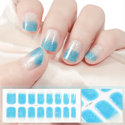Semi-Cured Gel Nail Sticker 16Tips Glitter Pink UV Gel Nail Glitter Stickers Full Cover Long-Lasting UV Lamp Cured Manicure Tips