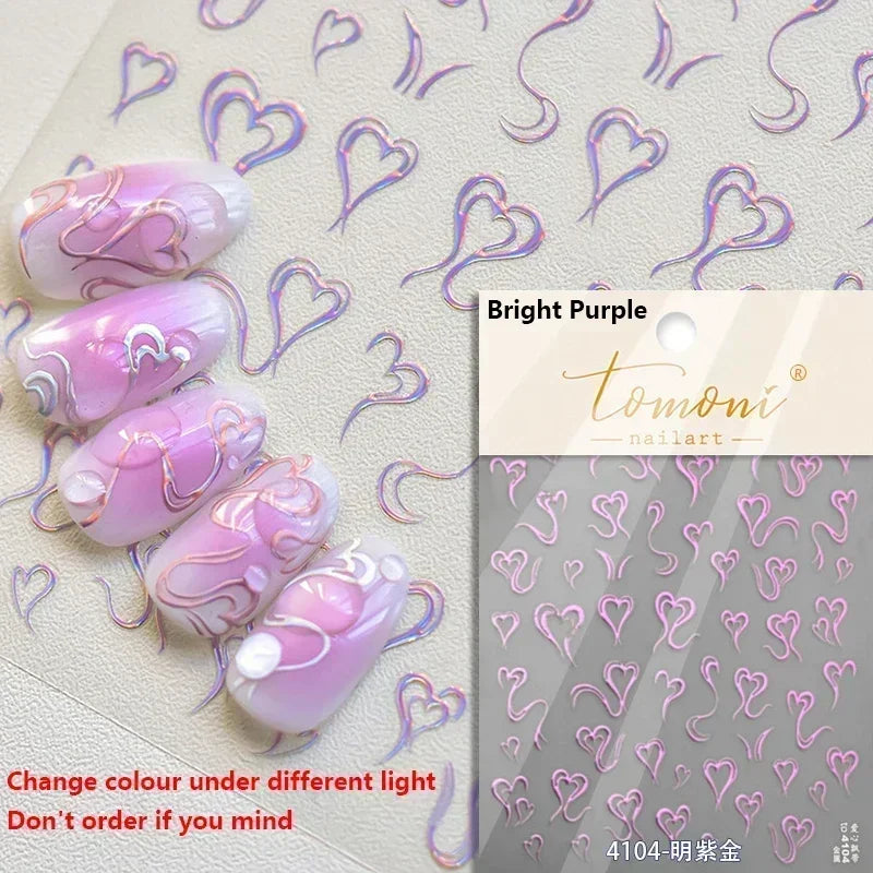 Cat's Eye 5D Gradient European Love Heart Gem Wing Crystal Geometric Colorful Self Adhesive Nail Art Stickers Manicure Decals