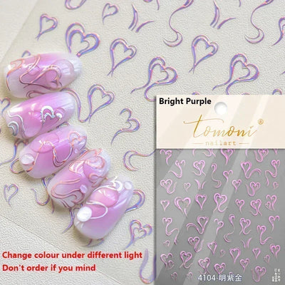 Cat's Eye 5D Gradient European Love Heart Gem Wing Crystal Geometric Colorful Self Adhesive Nail Art Stickers Manicure Decals