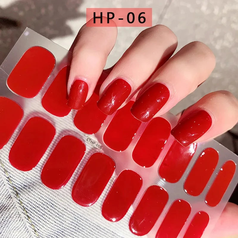 Semi-Cured Gel Nail Sticker 16Tips Glitter Pink UV Gel Nail Glitter Stickers Full Cover Long-Lasting UV Lamp Cured Manicure Tips