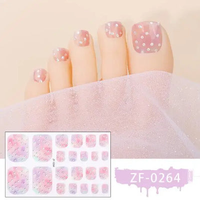 New Toe Nail Stickers Press On Full Cover Foot Nail Wraps Summer Holiday Butterfly Love Dimonds Finished Toenail Patch Tips Art