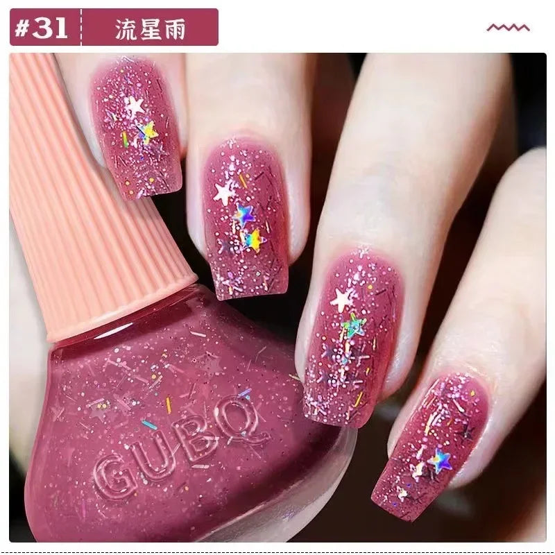 45 Colors Nail Polish Oil-based Nails Polish No-bake Quick Dry Non-tear Small Glitter Nail Gel Transparent Red Nail Art
