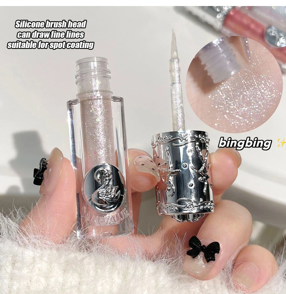 Silicone Brush Liquid Eyeshadow Pearlescent Shimmer Long Lasting Monochrome Pearly Fine Sparkling Sequins Eye Shadow Highlighter