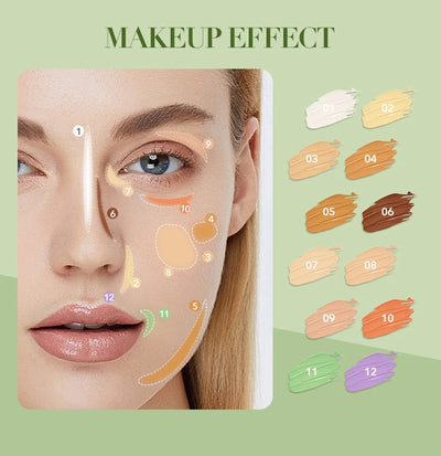 IMAGIC 12-Color Concealer Foundation Cream Covers Acne Marks Dark Circles Full Coverage Suit for All Skin Primer Makeup Cometics