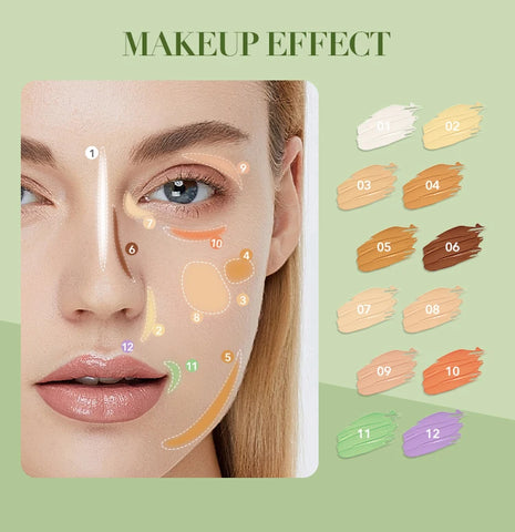 IMAGIC 12-Color Concealer Foundation Cream Covers Acne Marks Dark Circles Full Coverage Suit for All Skin Primer Makeup Cometics