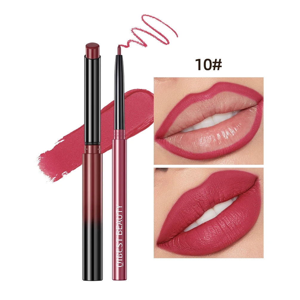 QIBEST Matte Nude Lipstick Pen Long Lasting Lipliner Lip Pencil Waterproof Lip Liner Contour Sexy Red Lip Makeup Set For Women