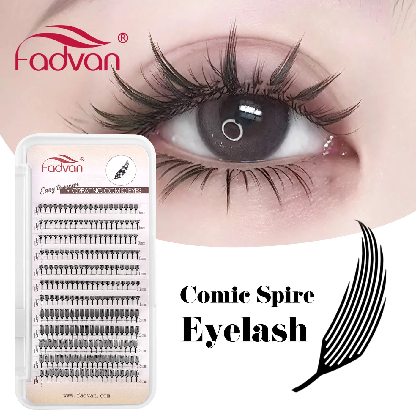 FADVAN D Curl Devil Comic Cartoon Spirit Style 8-14mm Heart Feather Spire Eyelash Extension Demon Tower Top 3D Light Lash