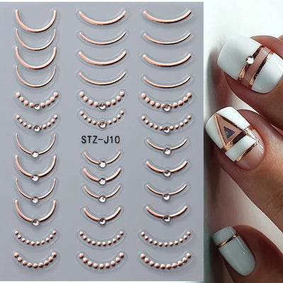 White 5D Pearl Lace Wave Lines Nail Art Stickers Elegant Exquisite Nail Decoration Decals Self Adhesive Transfer Slider Manicure