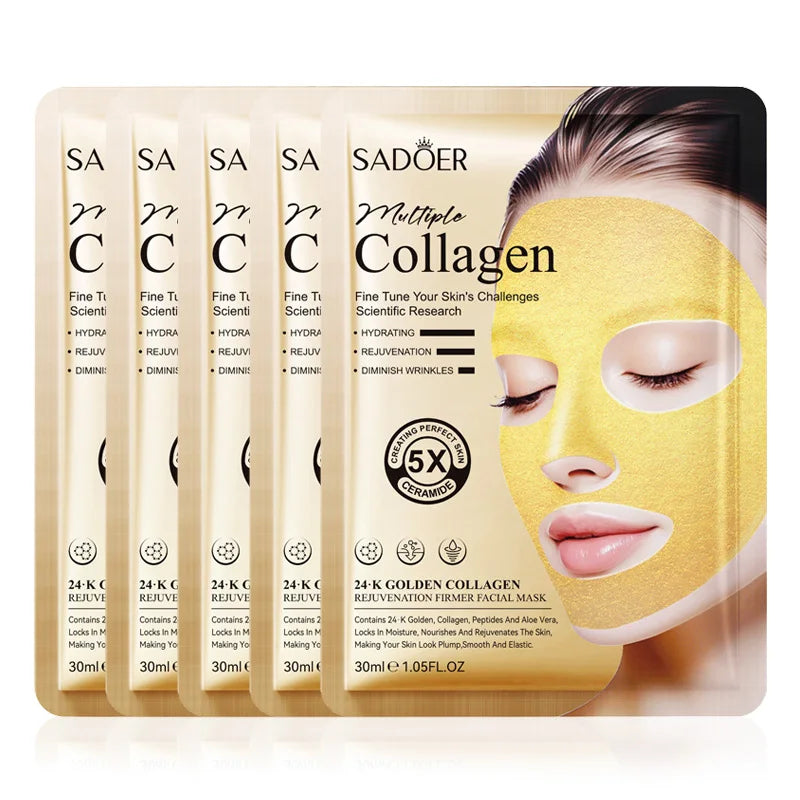 SADOER 24k Golden Collagen Facial Masks Anti Wrinkle Firming Moisturizing Anti-Aging Face Mask Beauty Facial Skin Care Products