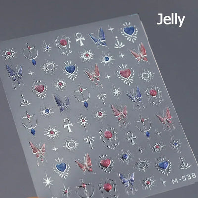 Cat's Eye 5D Gradient European Love Heart Gem Wing Crystal Geometric Colorful Self Adhesive Nail Art Stickers Manicure Decals