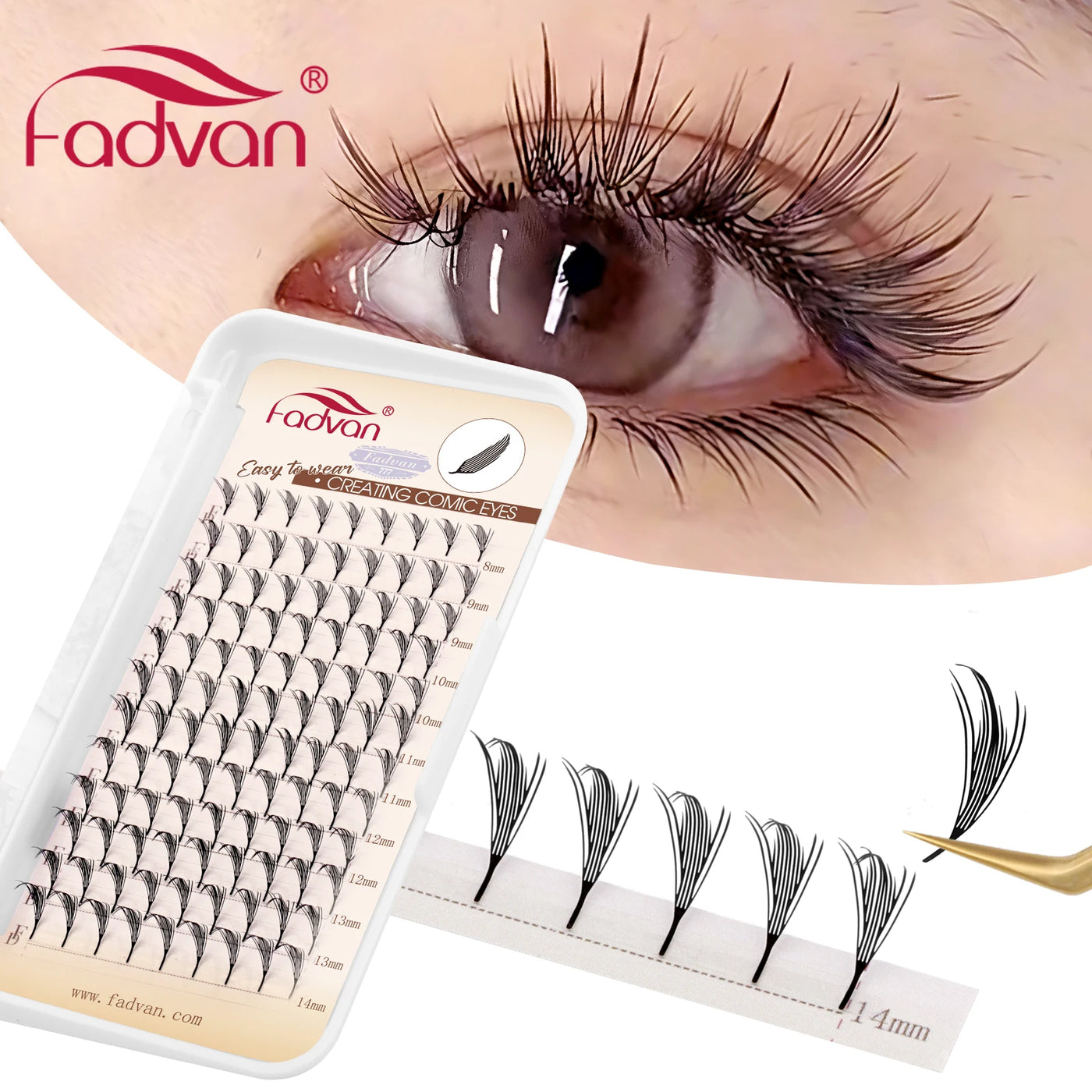 FADVAN D Curl Devil Comic Cartoon Spirit Style 8-14mm Heart Feather Spire Eyelash Extension Demon Tower Top 3D Light Lash