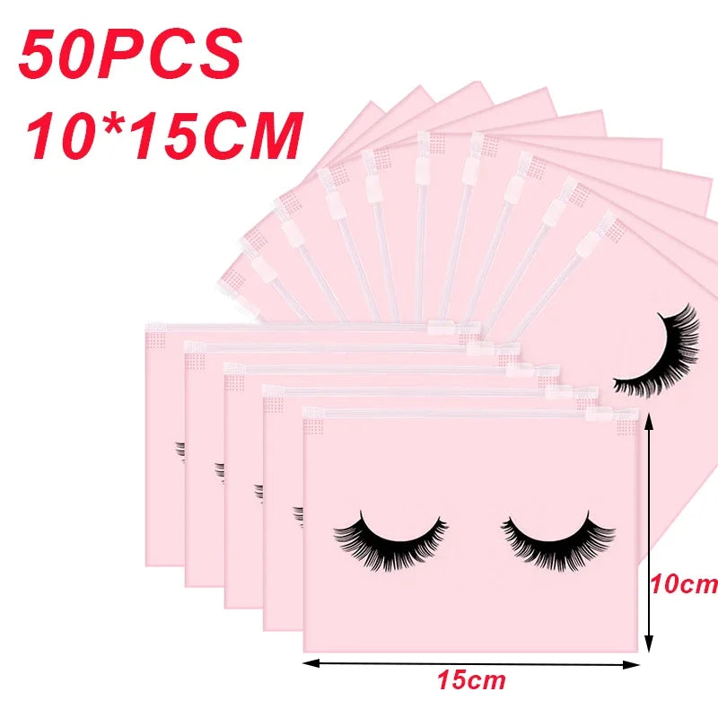 Eyelash Aftercare Bags Reusable Makeup Tools Travel Plastic Storage Lash Extension Pouch Cosmetic with Zipper Supplies