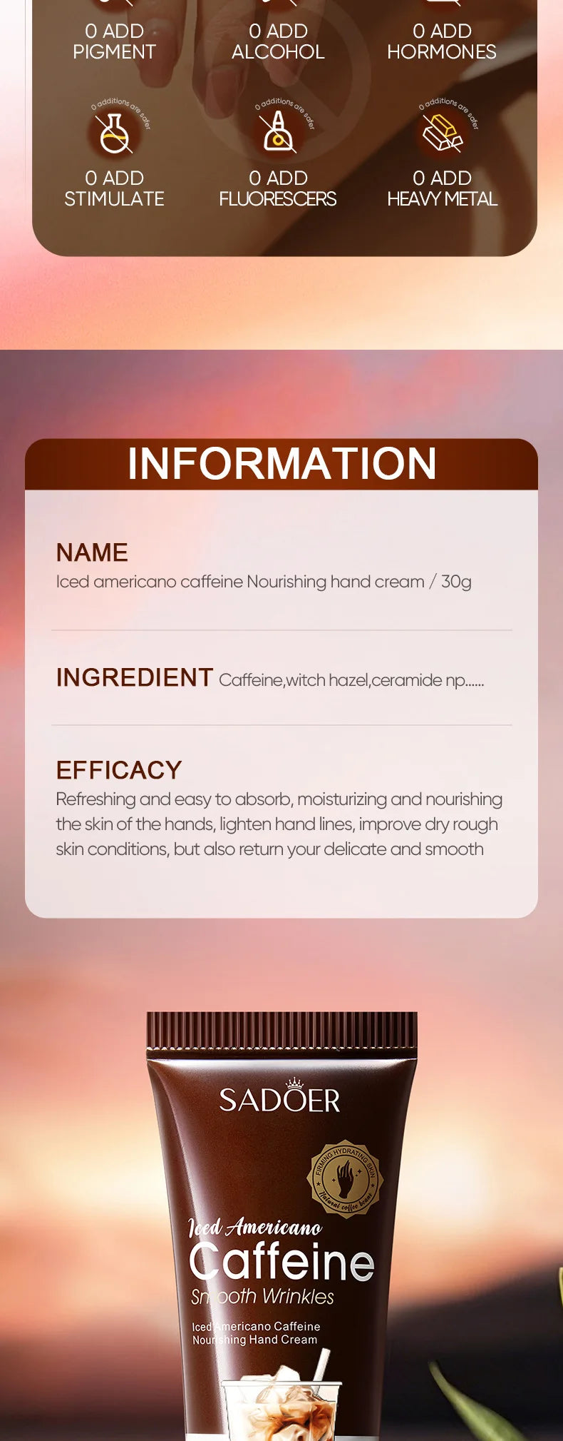 SADOER Caffeine Hand Cream Moisturizing Anti Wrinkles Nourishing Whitening Hydrating Hands Creams Skin Care Products