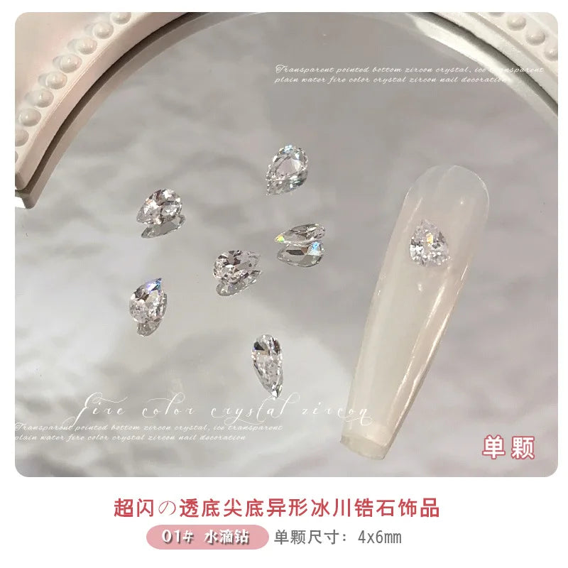10-20PCS Super Sparkle Clear Translucent Zircon Nake Pointed Diamonds Nail Art Rhinestones Decorations Manicure Ornaments