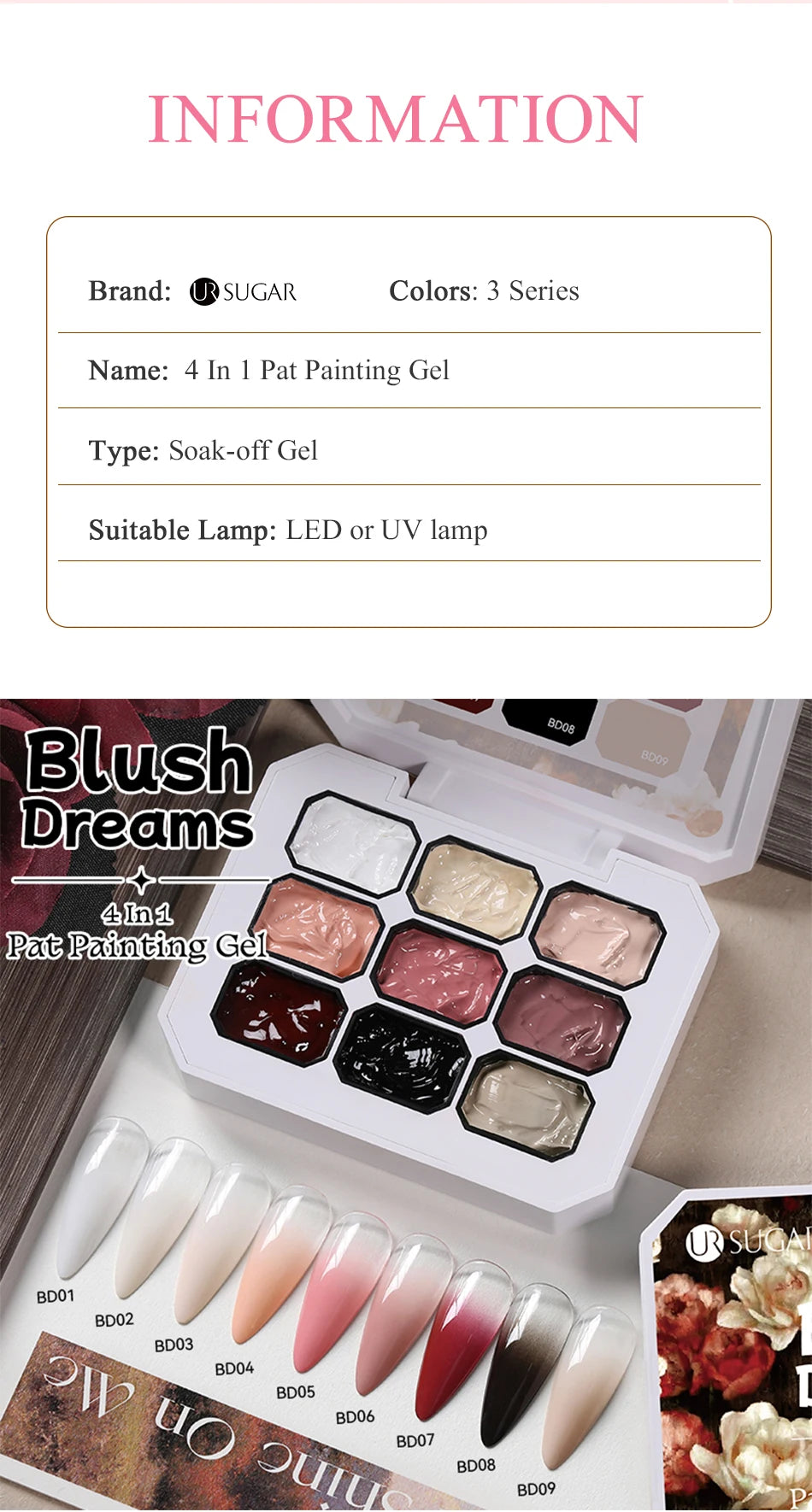 UR SUGAR 9 Colors 4 In 1 Pat Painting Gel Y2K Gradient Blush Color Semi Permanent Soak Off UV&LED Gel Nail Art Creation Salon DI