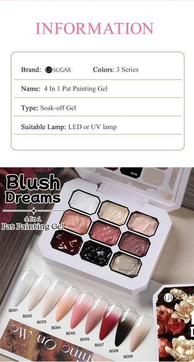 UR SUGAR 9 Colors 4 In 1 Pat Painting Gel Y2K Gradient Blush Color Semi Permanent Soak Off UV&LED Gel Nail Art Creation Salon DI