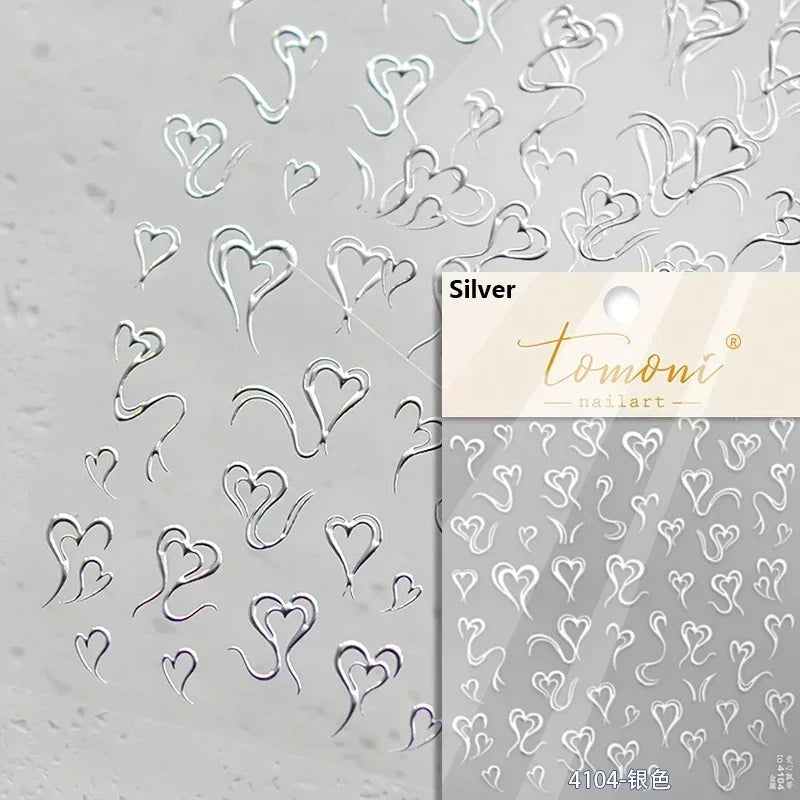 Cat's Eye 5D Gradient European Love Heart Gem Wing Crystal Geometric Colorful Self Adhesive Nail Art Stickers Manicure Decals