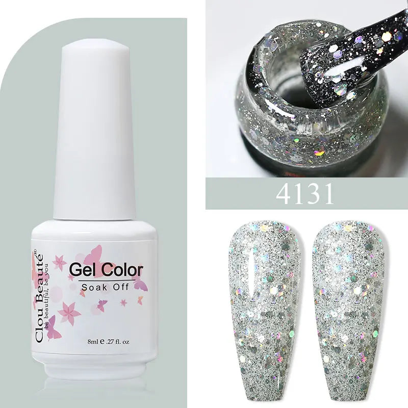 Clou Beaute 8ml Gel Polish Colorful Glitter UV Nail Gel Vernis Semi Permanent Glass Bottle Blue Green White Soak Off Gel Nail