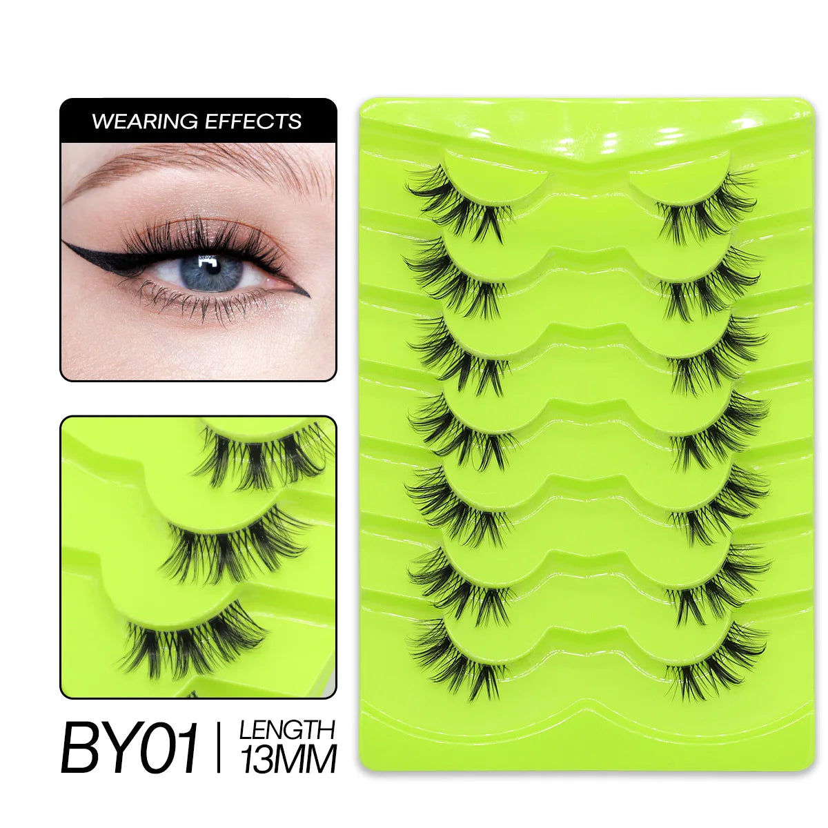 GROINNEYA Cat Eye Lashes Natural long Manga Lashes Faux Mink Eyelashes Winged End Eye Elongated Eyelashes Fake Lashes Soft