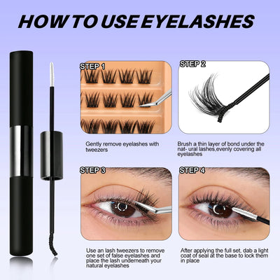 Lash Clusters Set DIY Eyelash Extension Kit Individual False Eyelashes Lash Clusters Bond and Seal and Lash Applicato Makeup