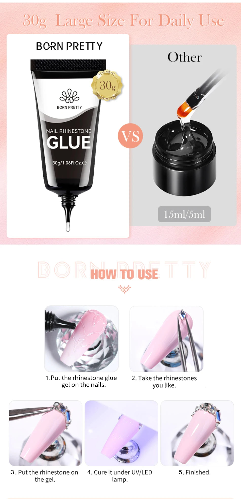 BORN PRETTY 30ml Rhinestones Glue Nail Gel Poloish For Manicure Transparent Nail Art Sticky Gel Strong Jewelry Decorations